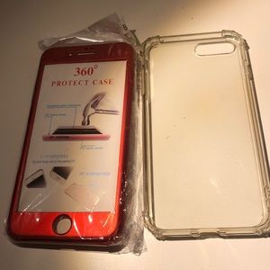 Iphone 8+ clear case along with red skin